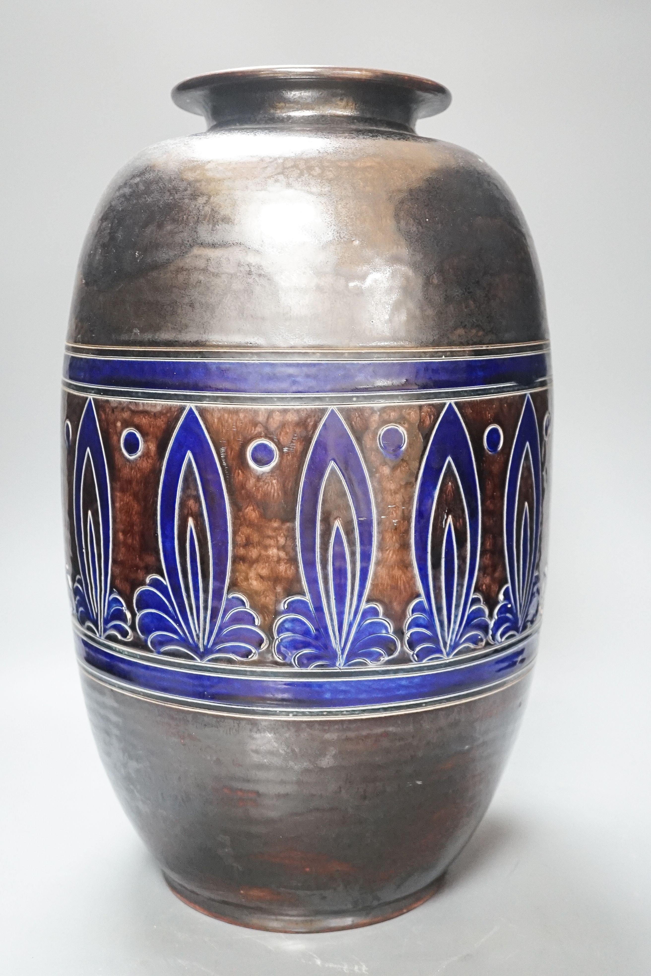 A late 19th century German stoneware ovoid vase 40cm